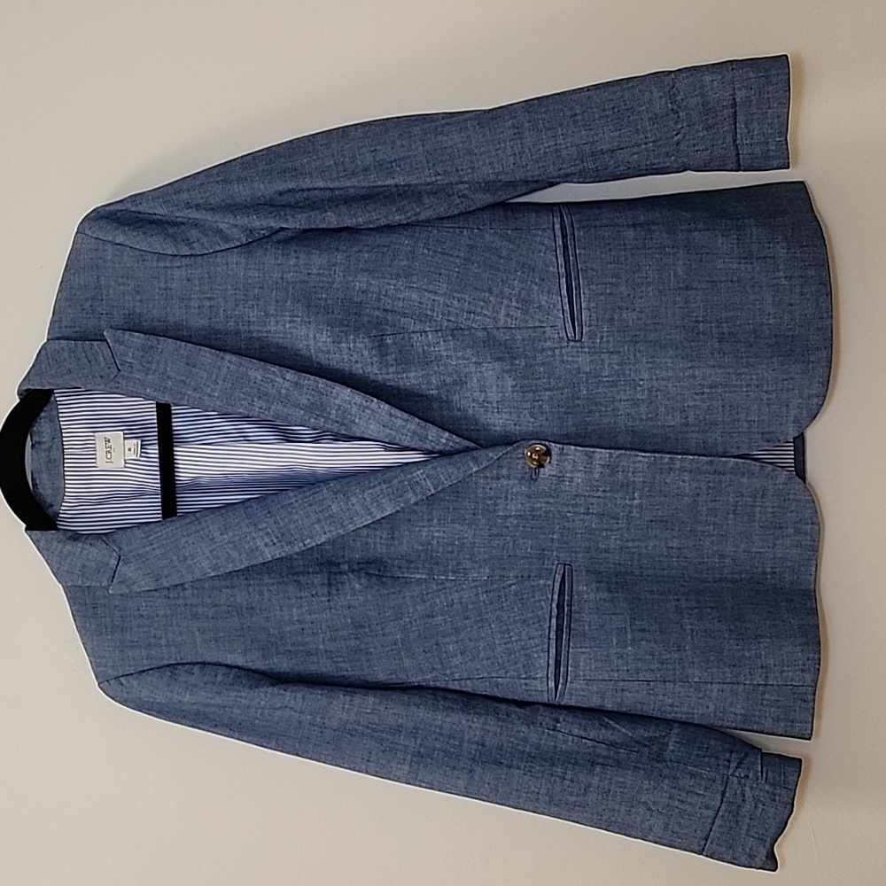 J. Crew 100% Cotton Chambray Holland blazer Light Blue Single-Button Preppy Sz 8 - Picture 2 of 16